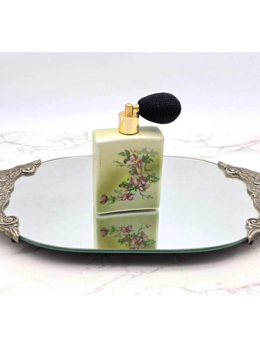 Nippon Hand Painted Perfume Atomizer Bottle Floral Porcelain Vanity UNUSED